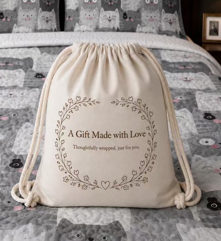 Premium cotton drawstring gift bag included free with every order