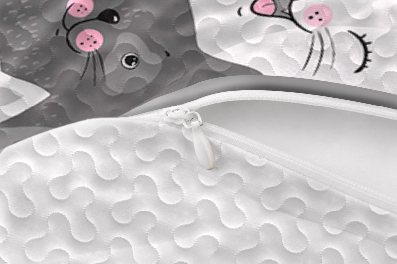 Close-up zipper detail and stitching on cat bedding set